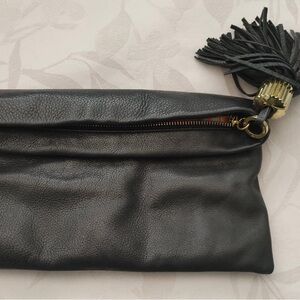 Black Leather Clutch with Tassel